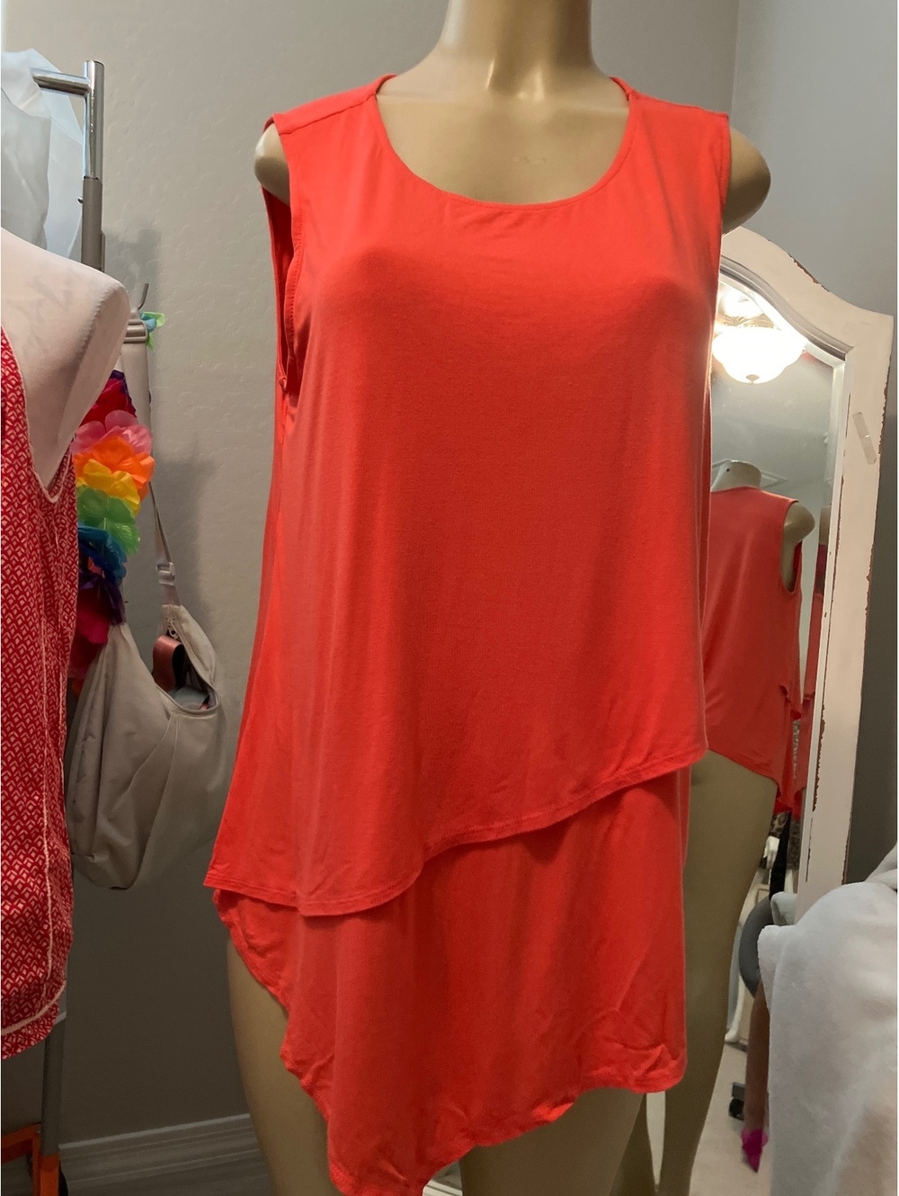P/L Alfani Women's Sleeveless Layered Tunic Top Large Coral